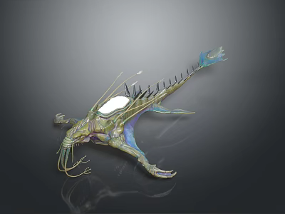 Fantasy Game Movie Character With Spiked Back Blue Green Color Transparent Parts And Tentacles 3d model