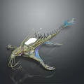 Fantasy Game Movie Character With Spiked Back Blue Green Color Transparent Parts And Tentacles
