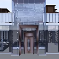 Elegant Modern Sales Office With Large Windows Glass Curtain Wall And Display Shelves