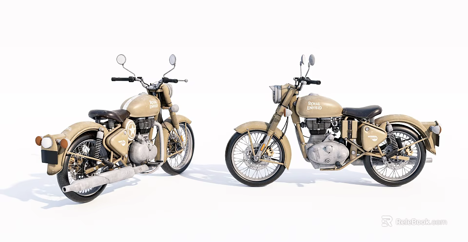Two Vintage Beige Motorcycles With Classic Retro Design And Chrome Accents 3d model 