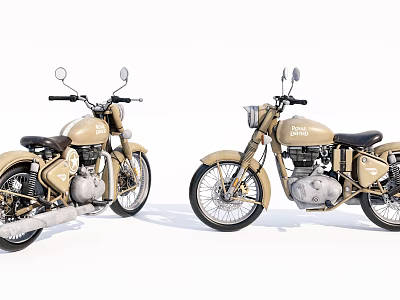 Two Vintage Beige Motorcycles With Classic Retro Design And Chrome Accents 3d model