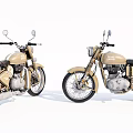 Two Vintage Beige Motorcycles With Classic Retro Design And Chrome Accents