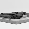 Modern Double Bed With Gray Frame And Black Bedding Minimalist Design 3d model