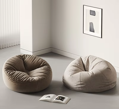 Modern Minimalist Living Room With Two Beige Brown Bean Bag Chairs 3d model