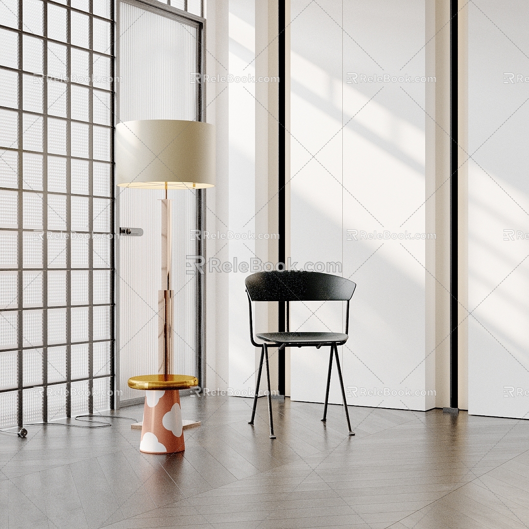 Modern leisure chair side table single chair floor lamp 3d model