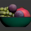 Green Bowl With Fresh Green Grapes Purple Plums And Red Pomegranate