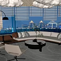 Modern Leisure Area Interior With Cloud Shaped Pendant Lights L Shaped Sofa And City View