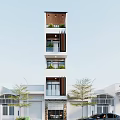 Modern Multi Story Townhouse Exterior With Balconies Large Windows And Green Plants