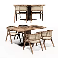 Rustic Wooden Dining Table Set With Woven Chairs And Natural Design 3d model