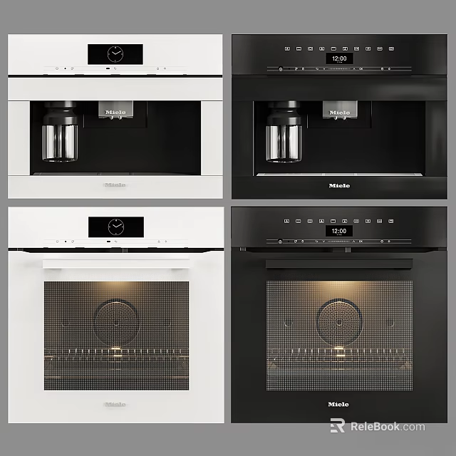 Modern Built-in Kitchen Appliances With White Black Oven Coffee Machine And Digital 3d model 
