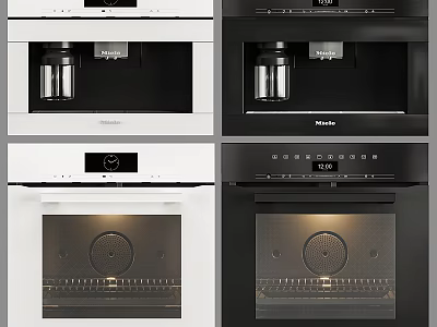 Modern Built-in Kitchen Appliances With White Black Oven Coffee Machine And Digital 3d model