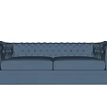Blue Double Sofa With Tufted Design And Rolled Fabric Arms 3d model