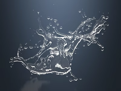Frozen Dynamic Water Splash With Flying Droplets On Dark Background 3d model