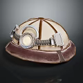 Vintage Miner Safety Helmet With Attached Lamp And Metal Straps