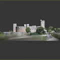 Ancient Castle Architectural Model Featuring Circular Structure Tower Stone Walls And Surrounding Trees 3d model