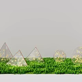 Triangular And Spherical Transparent Outdoor Lights On Green Grass With LED Illuminated Beads 3d model