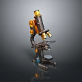 Vintage Metal Microscope With Gold Accents And Scientific Instrument Features For Laboratory Use