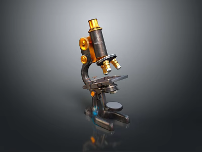 Vintage Metal Microscope With Gold Accents And Scientific Instrument Features For Laboratory Use 3d model