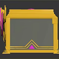 Ornate Decorative Device With Golden Frame Pink Accents Transparent Panel And Reflective Surface