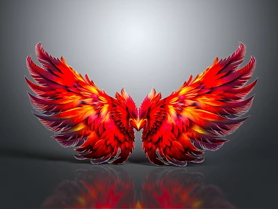 Stunning Red Orange Feather Wings Shaped Wall Decor for Modern Home Interior Design 3d model