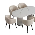 Modern Dining Table and Chairs Set with Beige Upholstered Seats and Marble Tabletop
