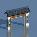 Traditional Chinese Entrance Gate With Black Tiled Roof Pillars And Blue Sky Background