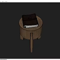 Round Wooden Stool With Leather Notebook On Top In Minimalist Design