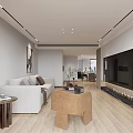 Modern Living Dining Room With Light Wood Flooring Neutral Tones Sofa Coffee Table TV Wall