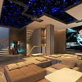 Modern Home Theater With Starry Sky Ceiling Large Screen And Comfortable Sofas