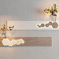 Elegant Modern Wall Decor With Wooden White Panels Geometric Cutouts Lighting And Plants