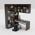 Minimalist Desk Interior With Wall Bookshelf Books Sculpture Lamp Stool And Blanket