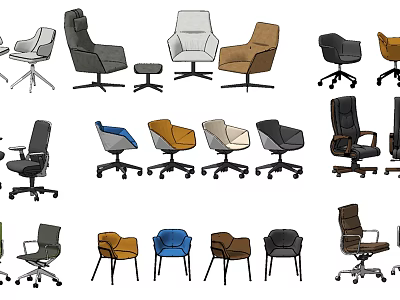 Variety of Office Chairs with Modern Designs Different Styles and Colors 3d model