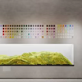 Modern Luxury Display Space With Colorful Items Display Cabinets White Counter Chairs And Plants