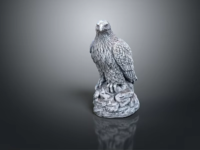 Eagle Statue With Detailed Feathered Design Perched On Rock Base Decoration 3d model