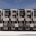 Modern Townhouse Exterior Architecture With Multiple Units Garage Entrances Gray White Facade