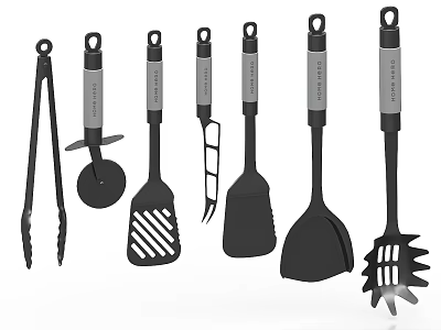Black Kitchen Utensils Set With Gray Handles And Various Cooking Tools 3d model