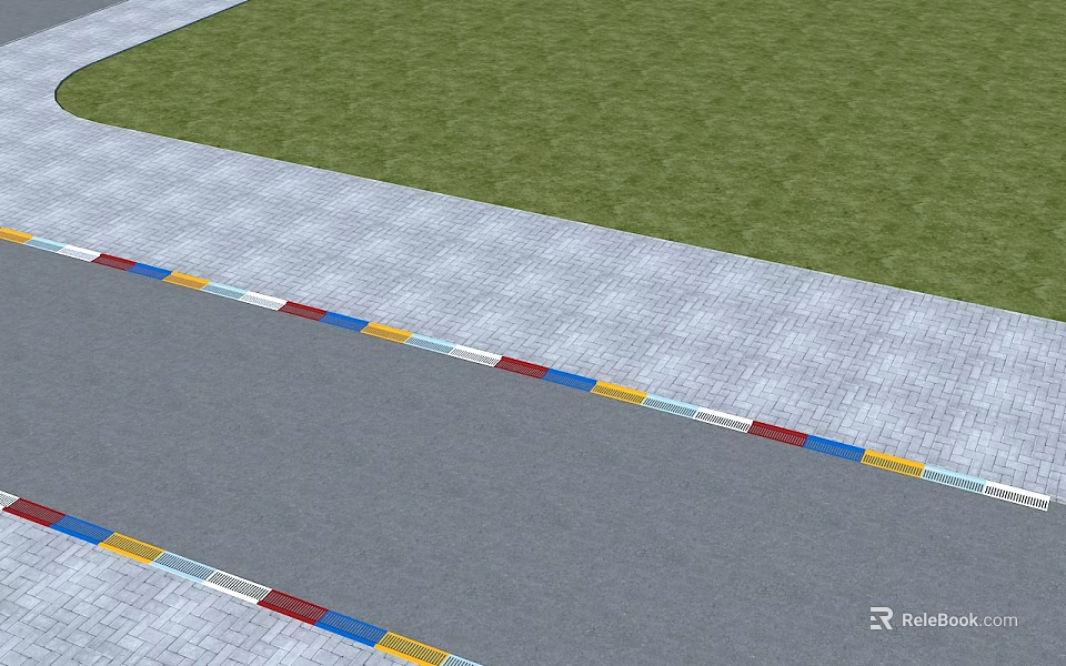 Road Infrastructure With Colorful Stripes Paved Along Roadside Near Green Grass 3d model 