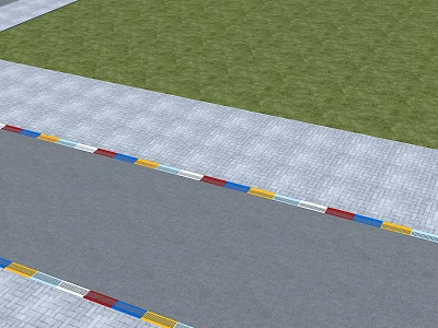 Road Infrastructure With Colorful Stripes Paved Along Roadside Near Green Grass 3d model