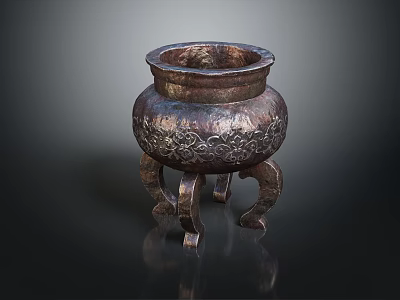 Ancient Bronze Censer With Ornate Carved Patterns And Tripod Legs 3d model