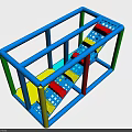 Colorful Playground Equipment Structure With Multicolored Slides And Climbing Parts