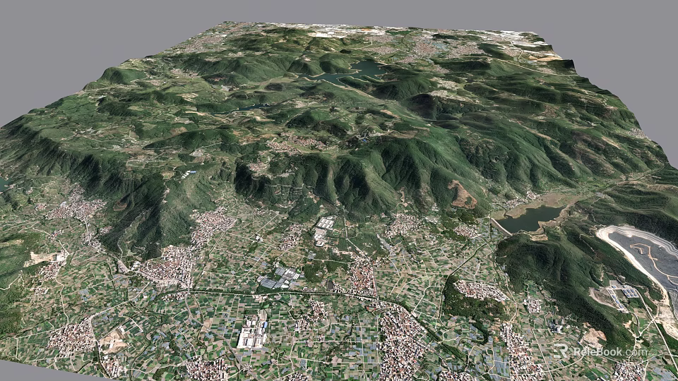 Aerial Planning of Mountainous Terrain with Green Spaces and Urban Areas 3d model 
