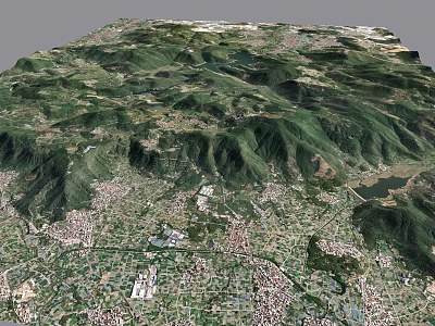 Aerial Planning of Mountainous Terrain with Green Spaces and Urban Areas 3d model