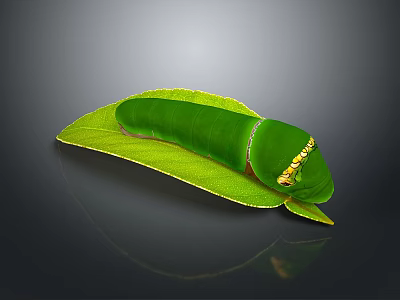 Vibrant Green Caterpillar Crawling On Fresh Green Leaf With Yellow Spots 3d model