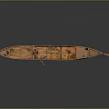 Classic Orange Wooden Boat With Masts Small Cabin And Detailed Deck Structure