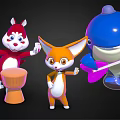Colorful Cartoon Rabbit Fox and Whale Playing Musical Instruments Together