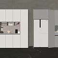 Modern White Kitchen Cabinets With Integrated Refrigerator And Sleek Storage Design 3d model
