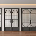 Modern Double Doors With Dark Frames And Patterned Glass Panels In Interior 3d model