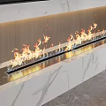 Modern Linear Marble Fireplace With Bright Burning Flames In Interior Design 3d model