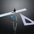 Essential Stationery Supplies Including Compass Ruler Triangle And Eraser On Black Surface