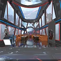 Futuristic KTV Lounge With Neon Lights Digital Screens And Comfortable Seating